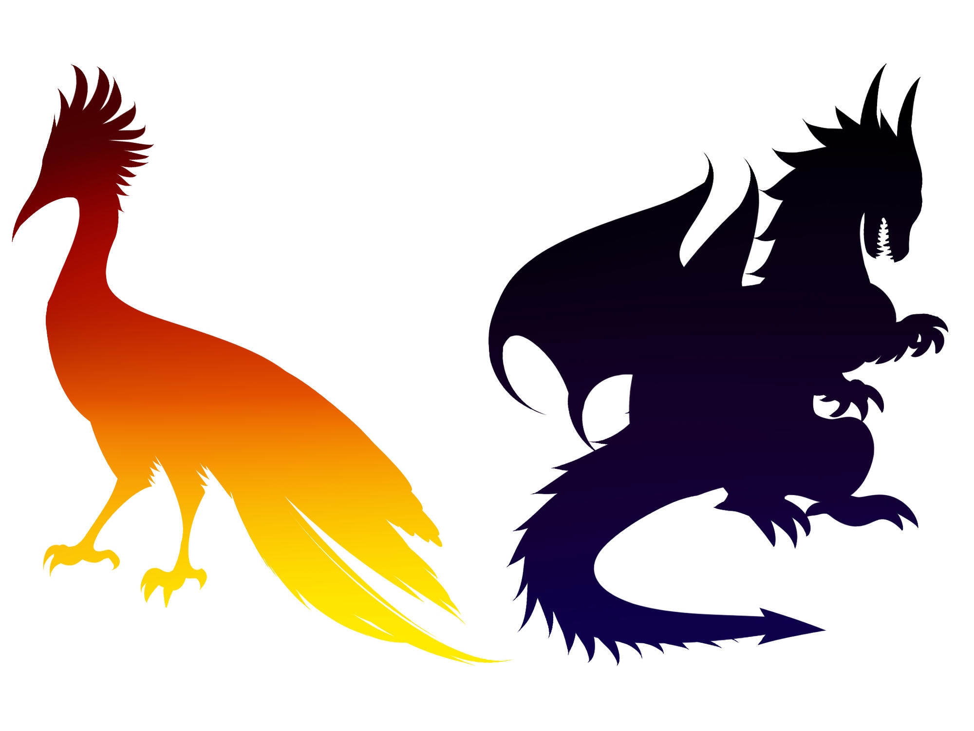 Silhouette commission of a dragon and a phoenix