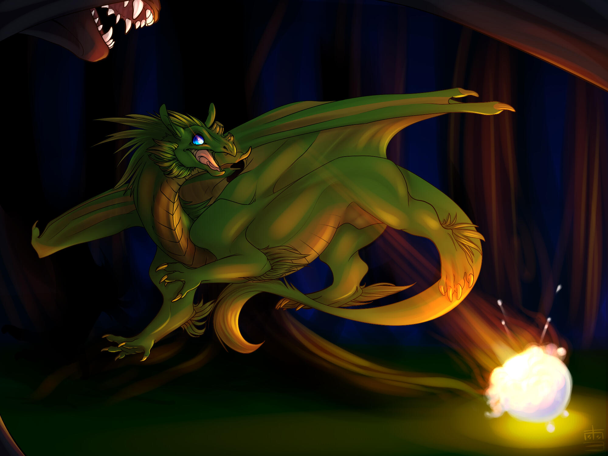 Flight Rising commission for someone of their Pearlcatcher OC losing their pearl