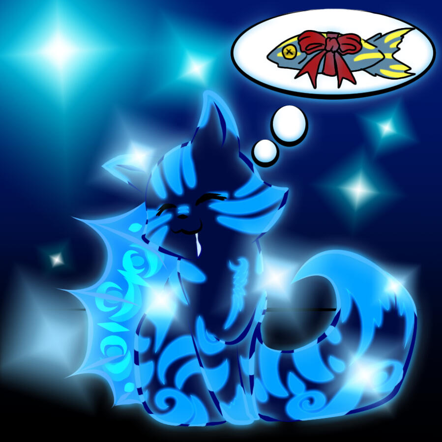 An image of my fursona wishing for a fish for their birthday