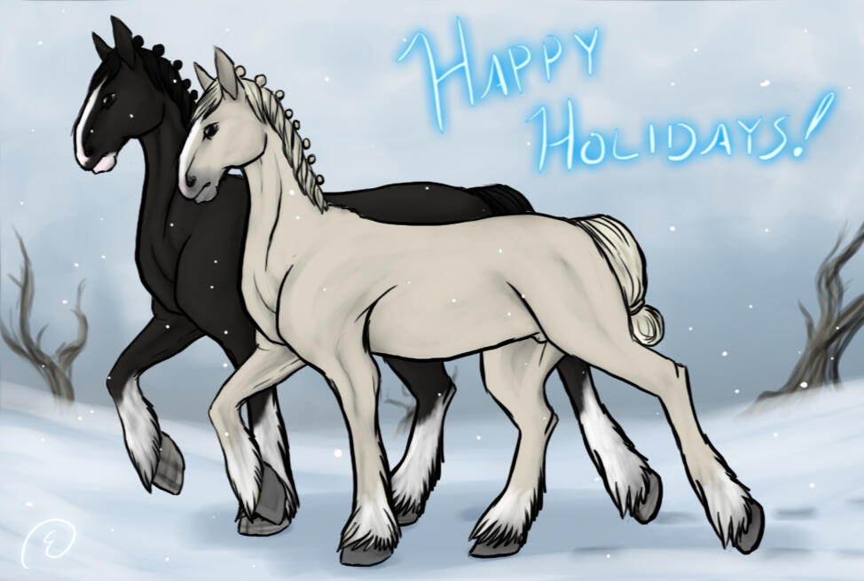 A couple of draft horses doodled out for Christmas