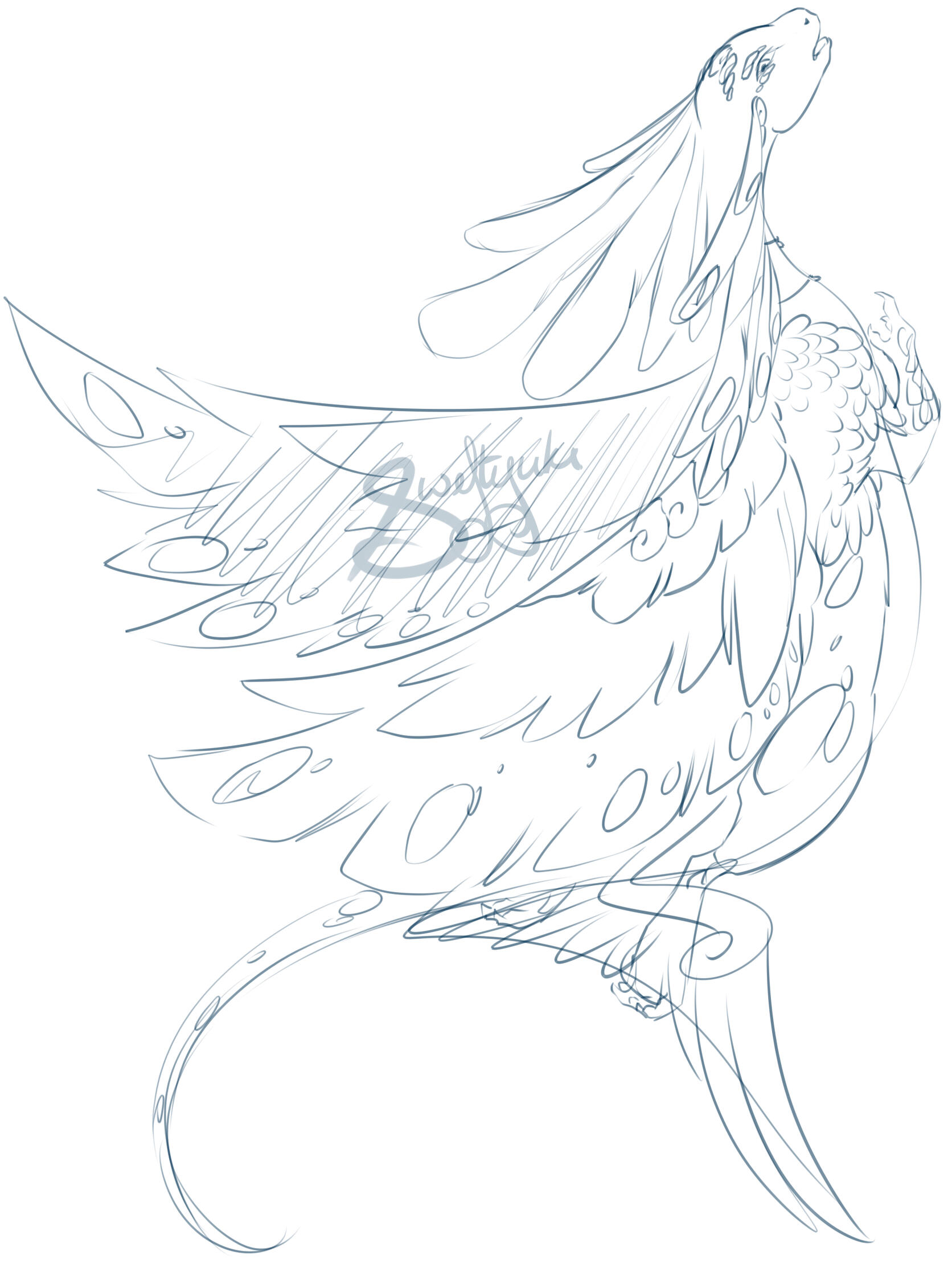 Flight Rising sketch commission of ashwolf143&#39;s Coatl OC