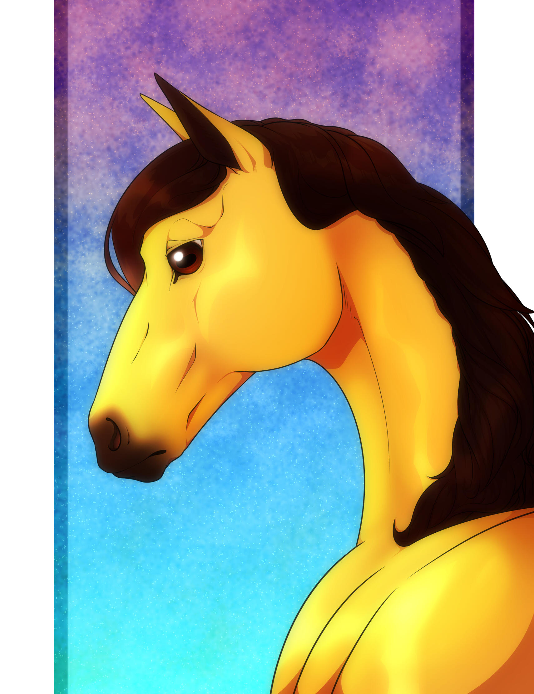 A horse drawn for a charity auction event