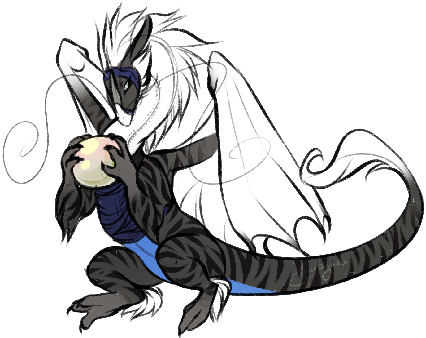 Flight Rising sketch commission for Candiedbarracuda of their Pearlcatcher OC