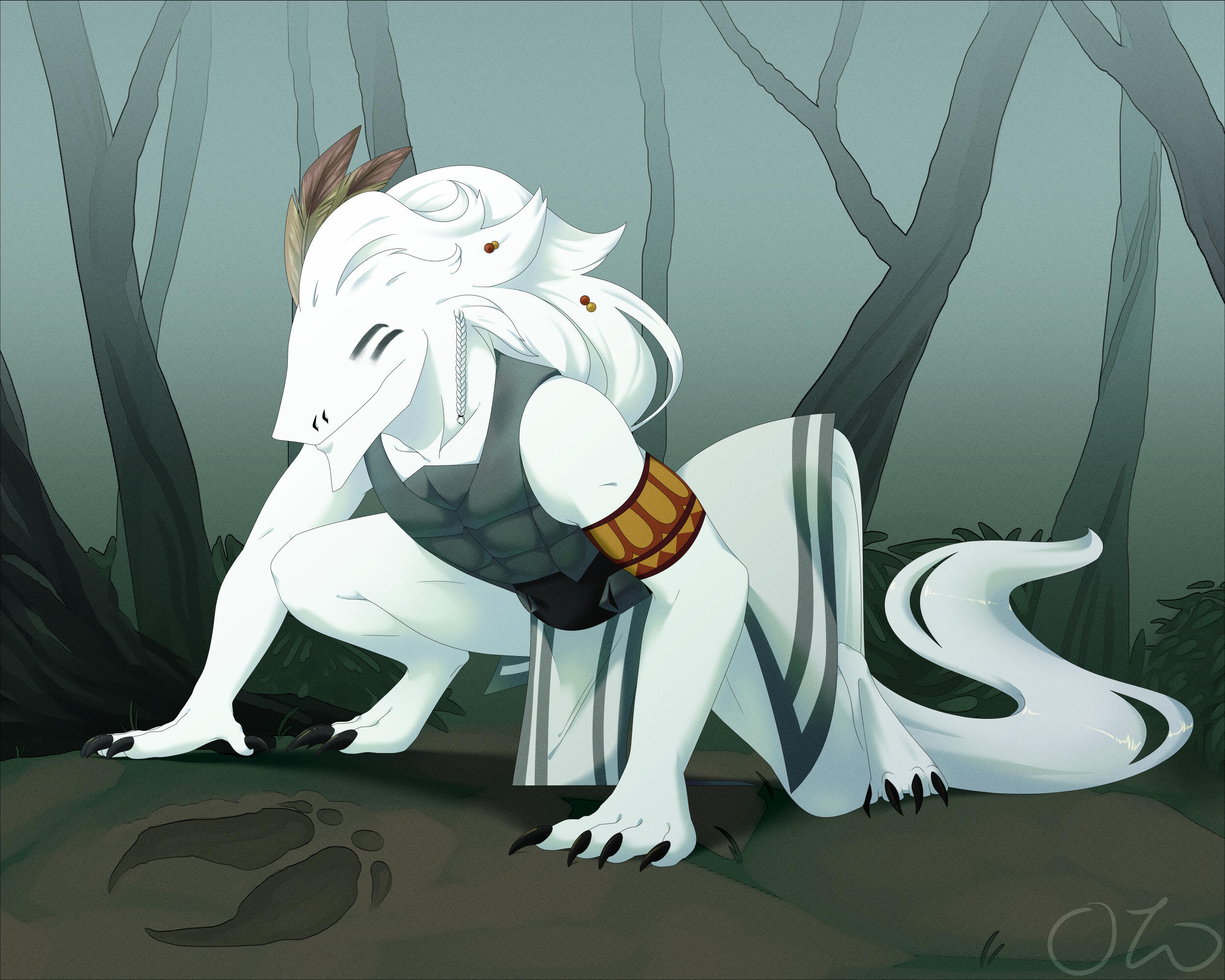 Patreon reward for Athyn of their sona set back into a tribal era