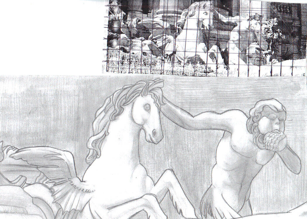 Grid recreation study of a statue at the Trevi Fountain